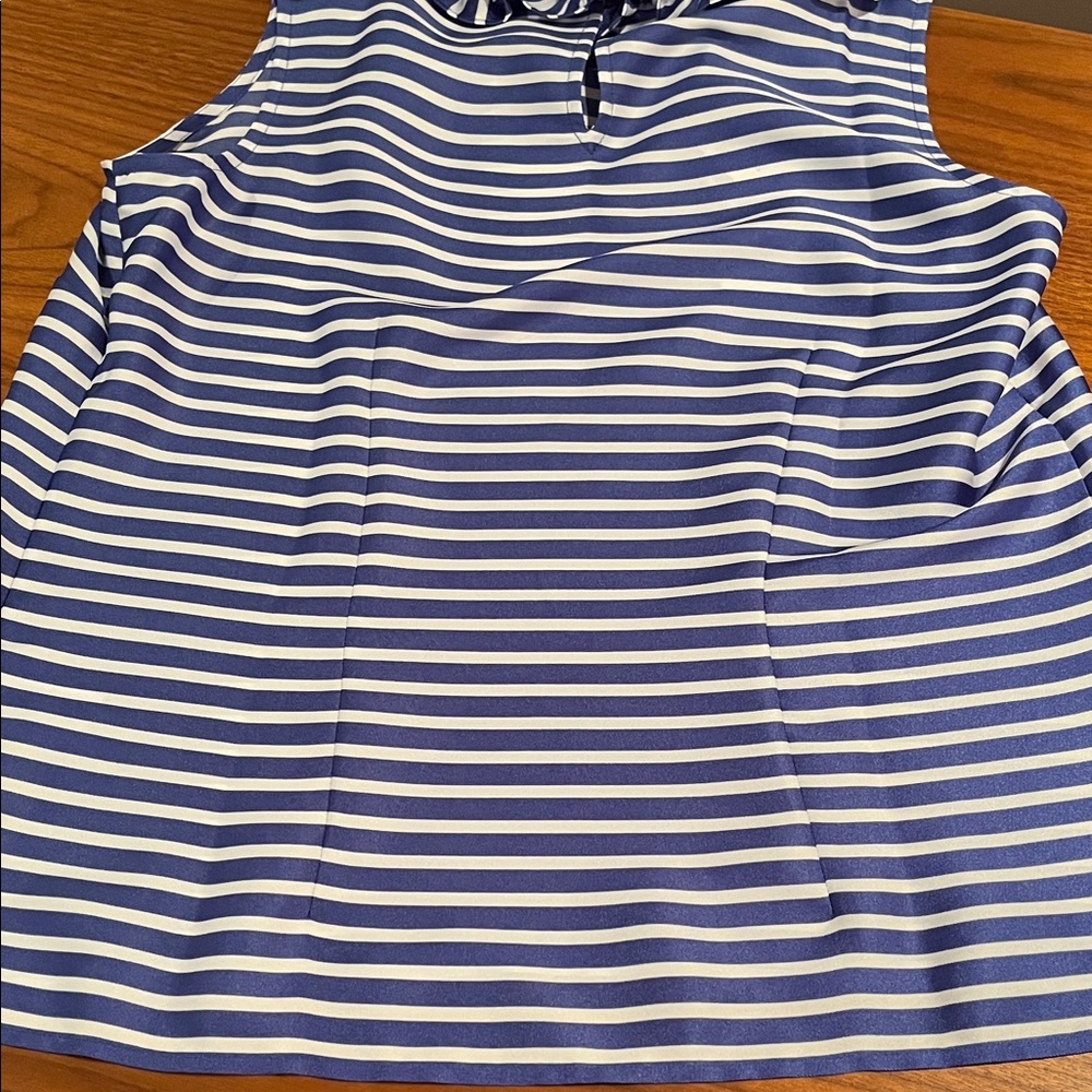 NWT RSVP by TALBOTS sleeveless striped shell top RUFFLED round neck side zip SP - Picture 13 of 13